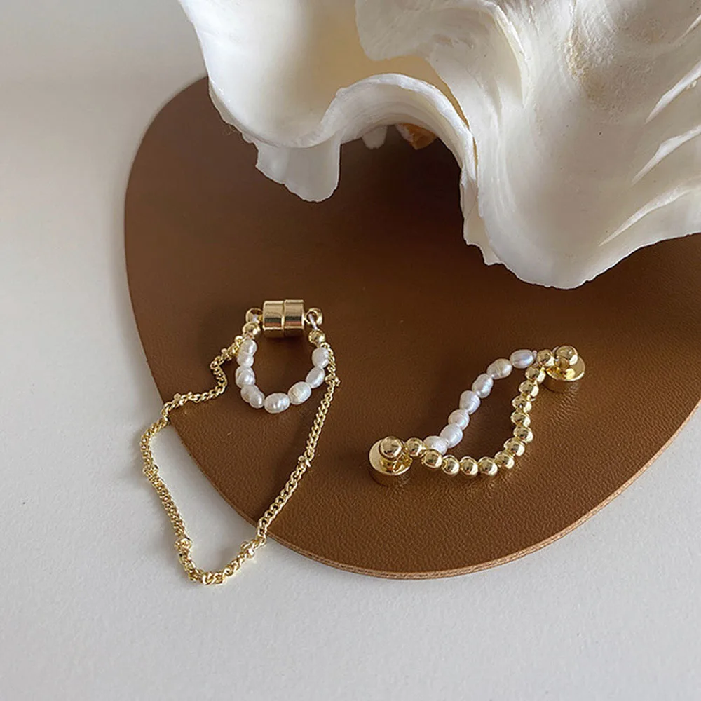 

Pearl Clip on Earrings for Women Boho Colourful Beads Magnetic Ear Cuff Korean Handmade Beaded Circle Fake Piercing Jewelry