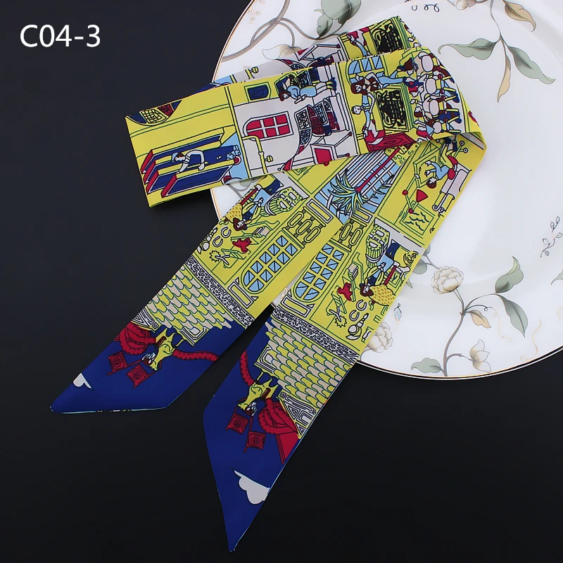 

Long Skinny Silk Scarf Women Neck Tie Fashion Female Bag Ribbon Foulard Print Head Scarves for Ladies