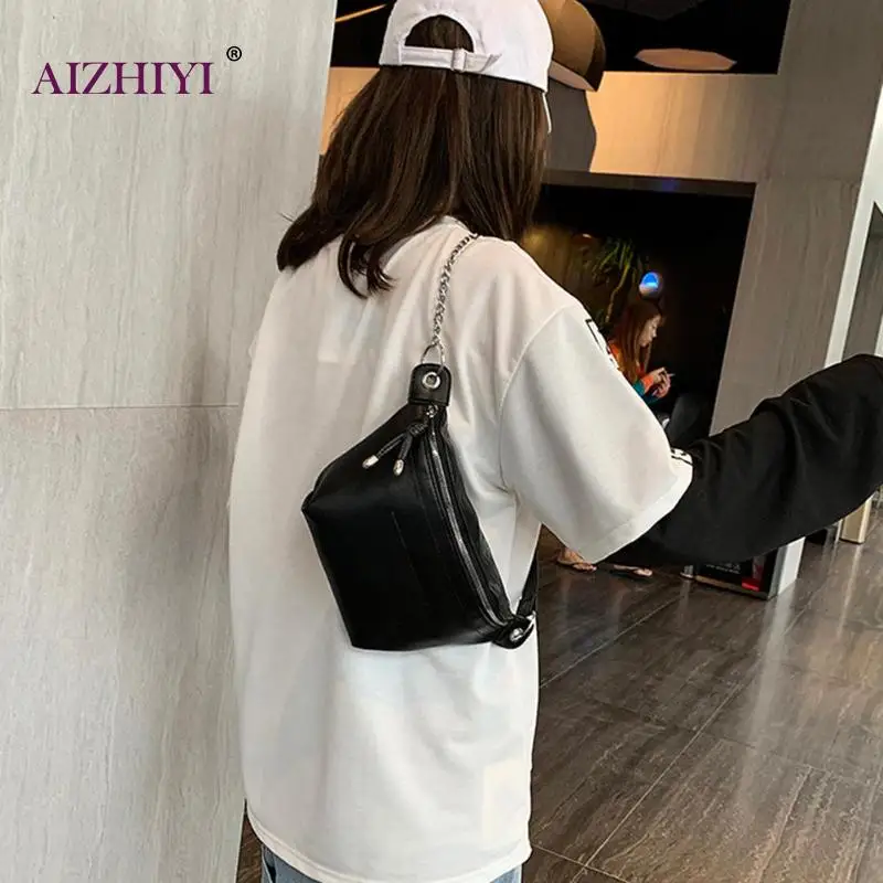 Сумка через плечо с цепочкой для женщин 2021 модная черная белая поясная сумка на