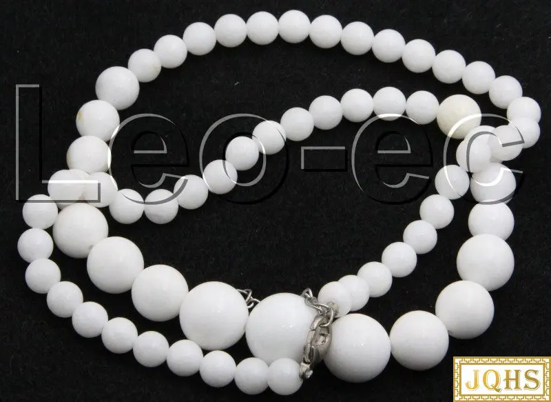 

Graduated 6-14mm Round white jade Beaded Strand necklace 17" V1572