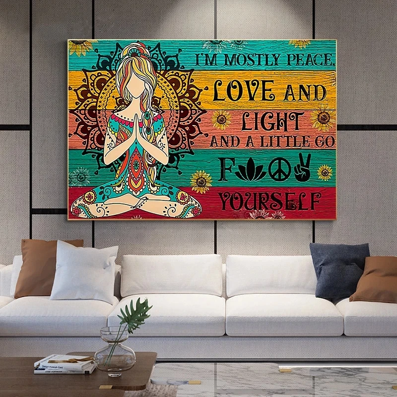 

I'm Mostly Peace Love and Light Canvas Painting Poster and Prints Yoga Meditation Wall Art Pictures for Living Room Decor