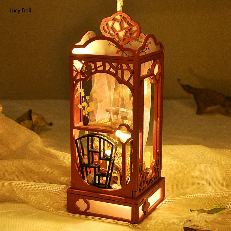

Diy DIY House Chinese Classical Style Flower Moon Circle Romantic Hanging Lamp Handmade Toy Model Creative Valentine's Day