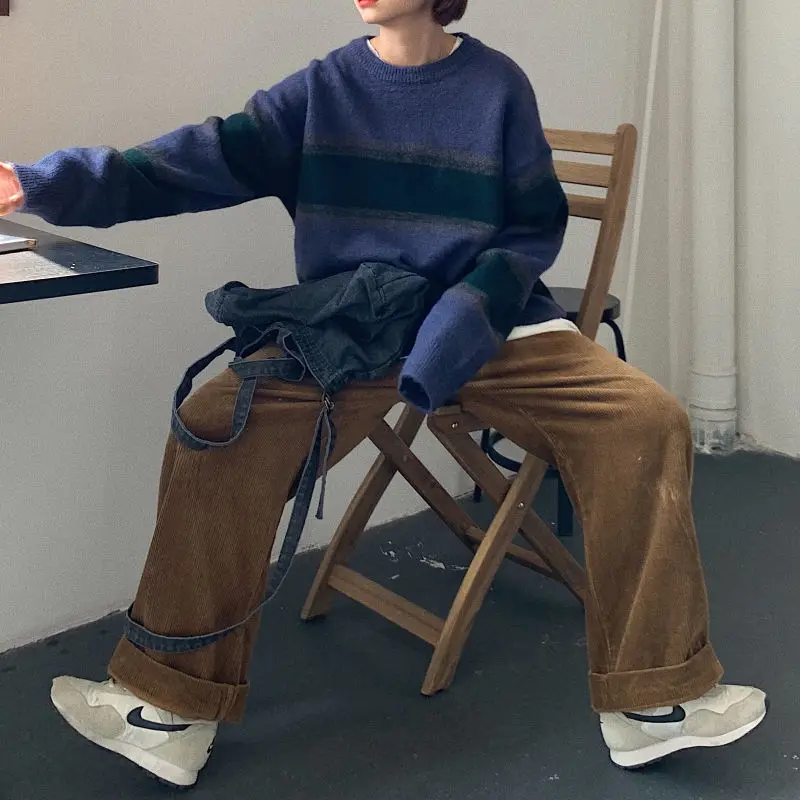 

Винтажные однотонные вельветовые мешковатые брюки большого размера для женщин в стиле Харадзюку зеленые бежевые широкие брюки с высокой т...