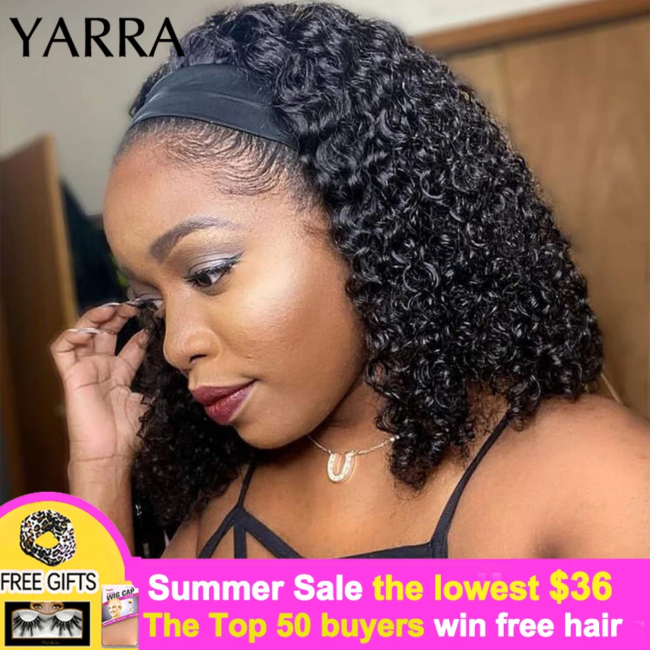 

Headband Wig Human Hair Kinky Curly 10 12 14 Inch Short Wigs for Black Women Glueless Cool for Summer Brazilian Remy Hair Yarra