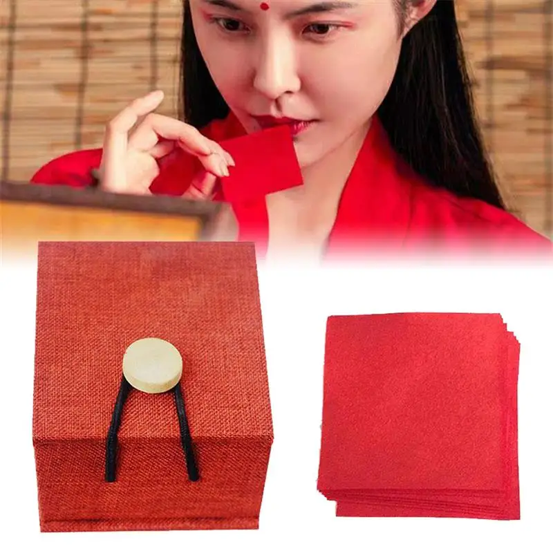 

12 Pcs Moisturising Classic Red Lipsticks Chinese Style Lip Paper Bite Makeup Blusher Paper Chinese Traditional Lip Make Up Set