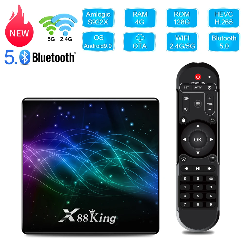

Приставка Смарт-ТВ X88 King, Android 9,0, Amlogic S922X, 4 + 128 ГБ, 4K, 8 K