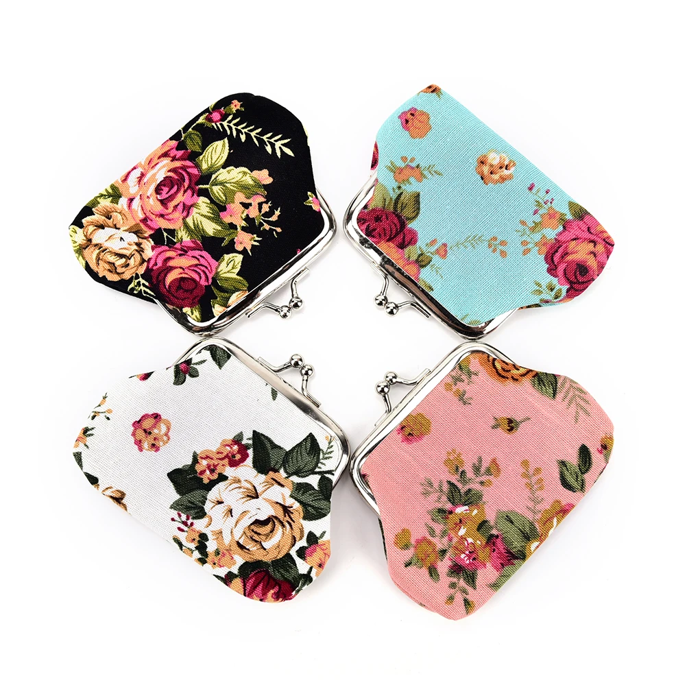 

4styles Elegant Roses Canvas lady Zero Wallets coin Bag Mini Coin Purses Zero Wallet Child Girl Women Change Purse