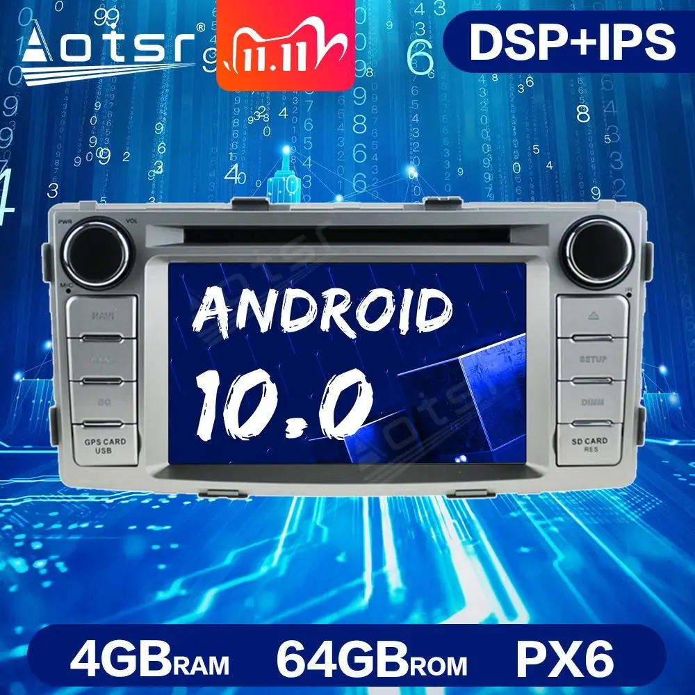 Автомобильный DVD плеер PX6 Android 10 0 4 Гб + 64 ГБ DSP GPS навигация для Toyota Hilux 2012 2015