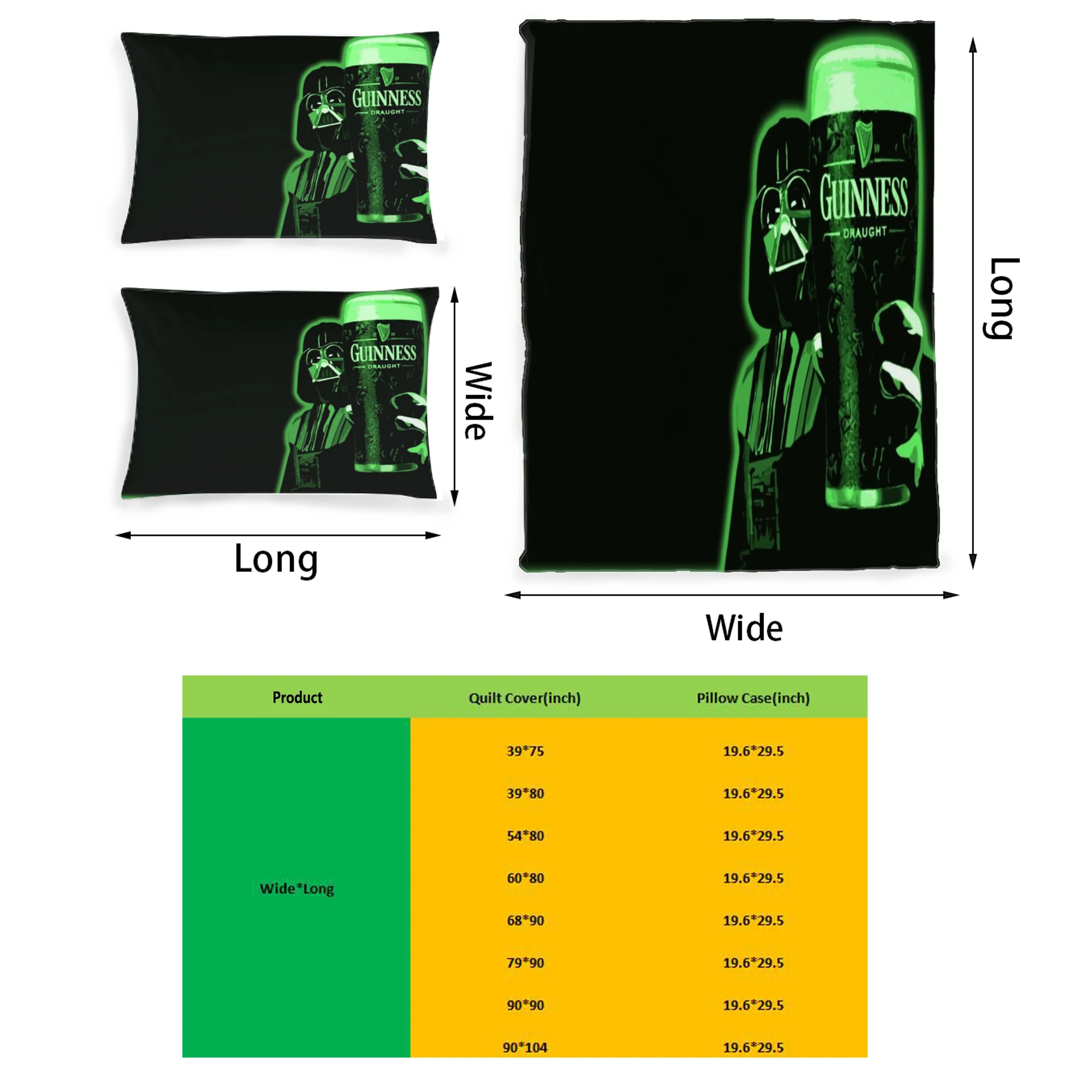 

Guinness Graphic Printed Home Bedding Set Printing Polyester Quilt Cover Set 3 Pieces Quilt Cover Pillow Cover Set