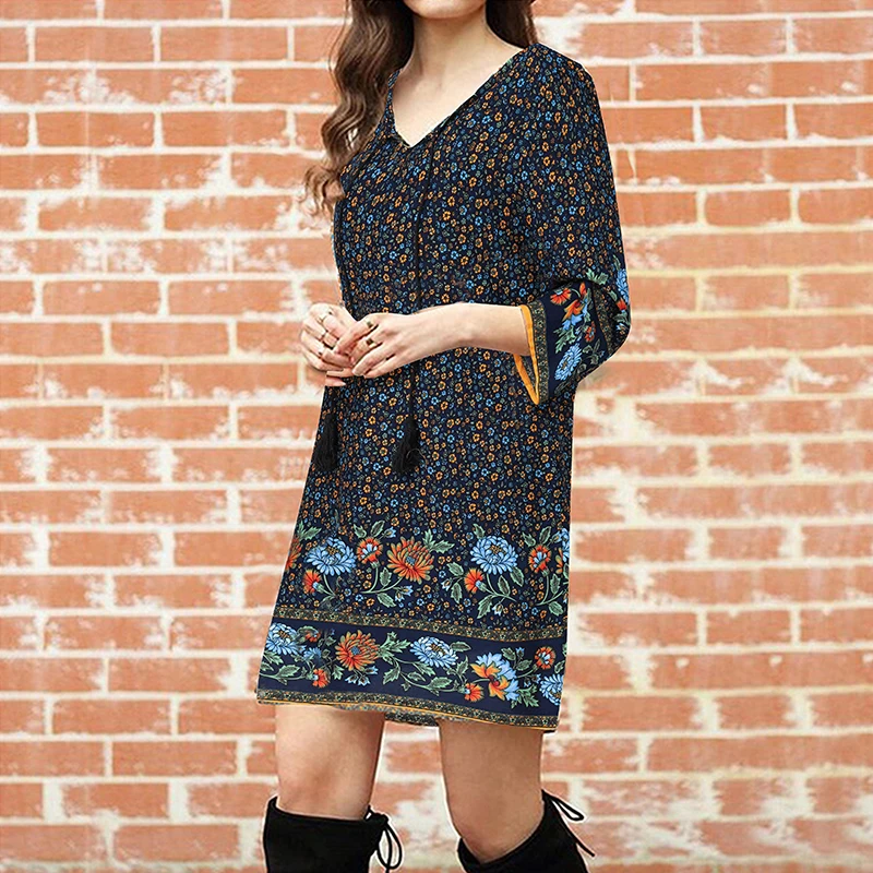 Платье ZANZEA женское с принтом пикантное Элегантное Длинное повседневное