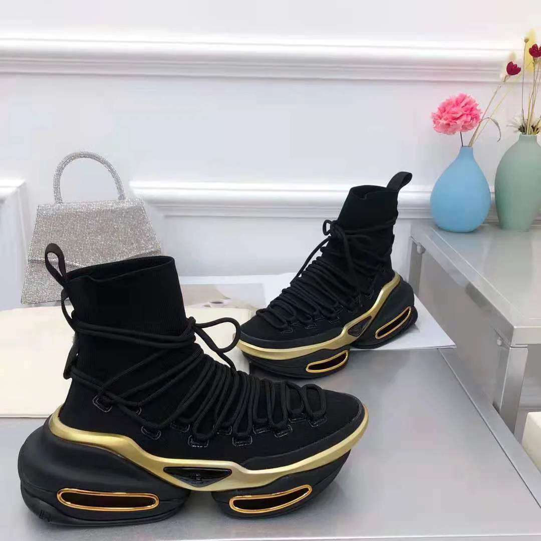 Женские кроссовки со шнуровкой черные высокие на платформе во Франции Парижа |