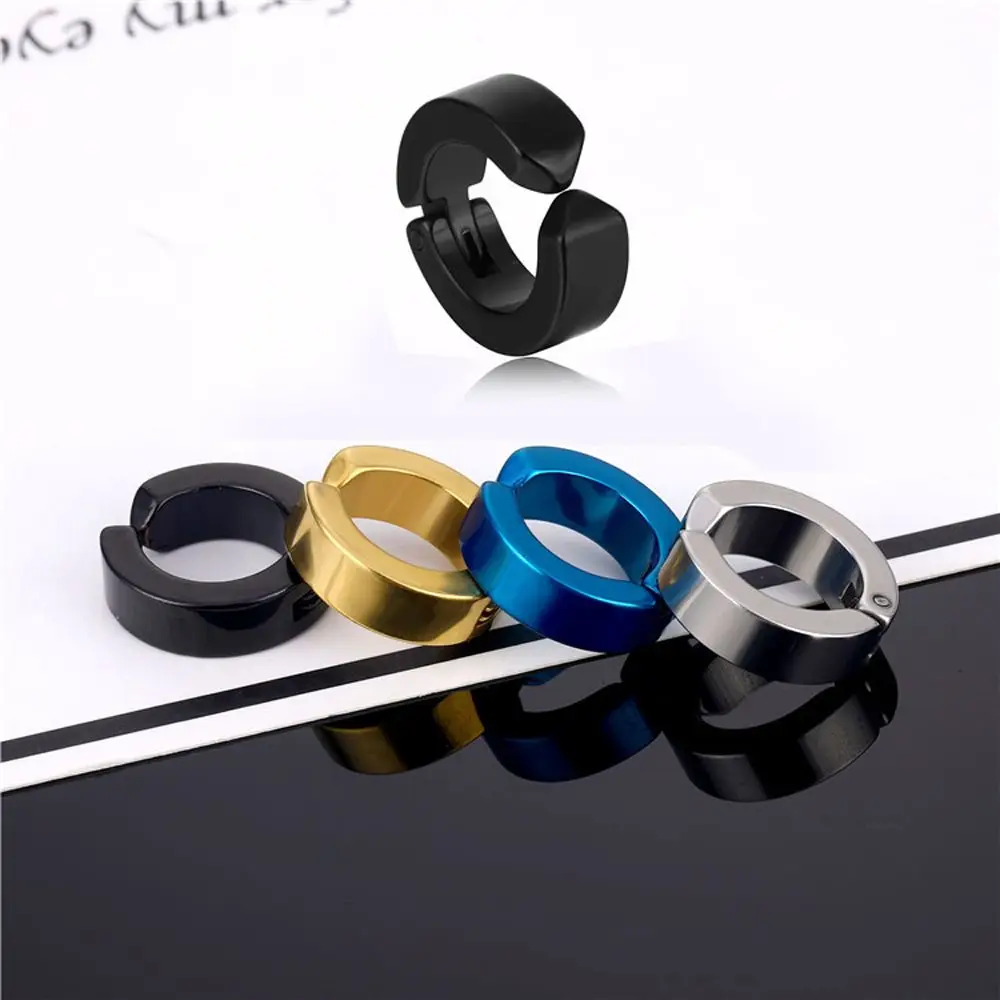 

1 pair Classic New Punk Titanium Steel Ear Cuff Clip Earrings For Men Women Round No Pierced Fake Earrings Circle Ear Jewelry