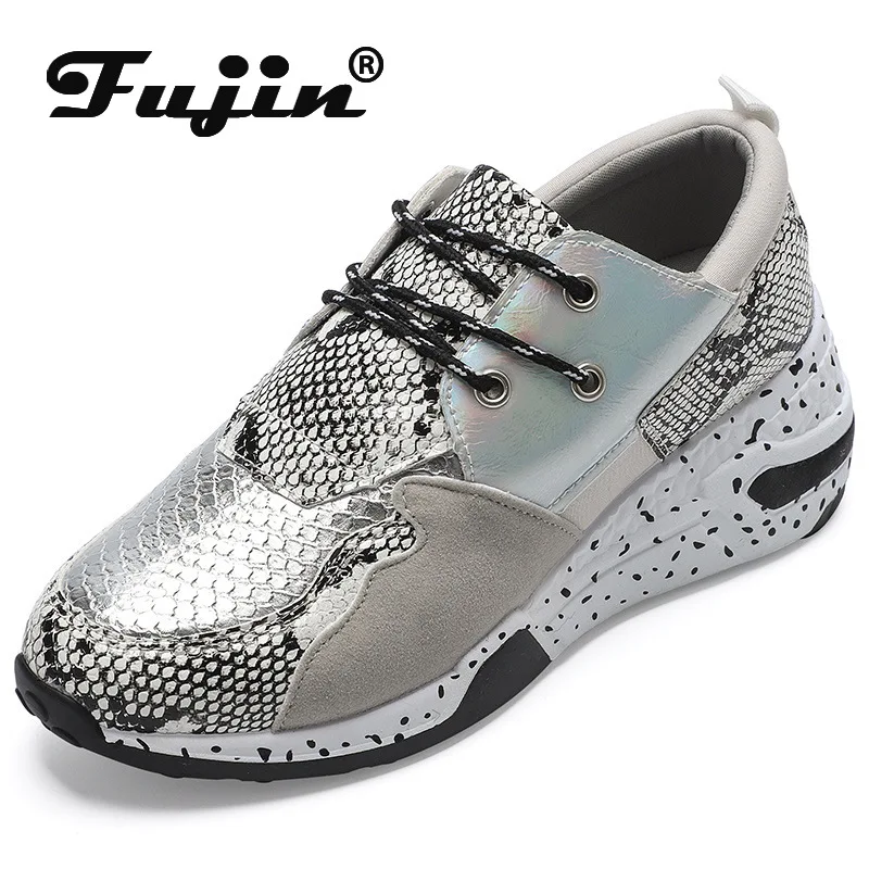 Fujin/Новинка года; сезон осень; шикарные женские сапоги из змеиной кожи; повседневные кроссовки на плоской подошве; большие размеры; Chaussures