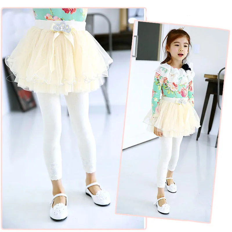 Леггинсы для девочек lememogo модные Осенние эластичные леггинсы с кружевом темно