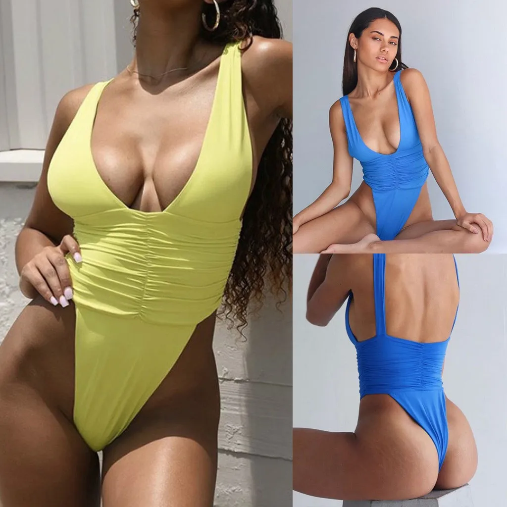 Женский модный однотонный комплект нижнего белья со складками и высокой талией