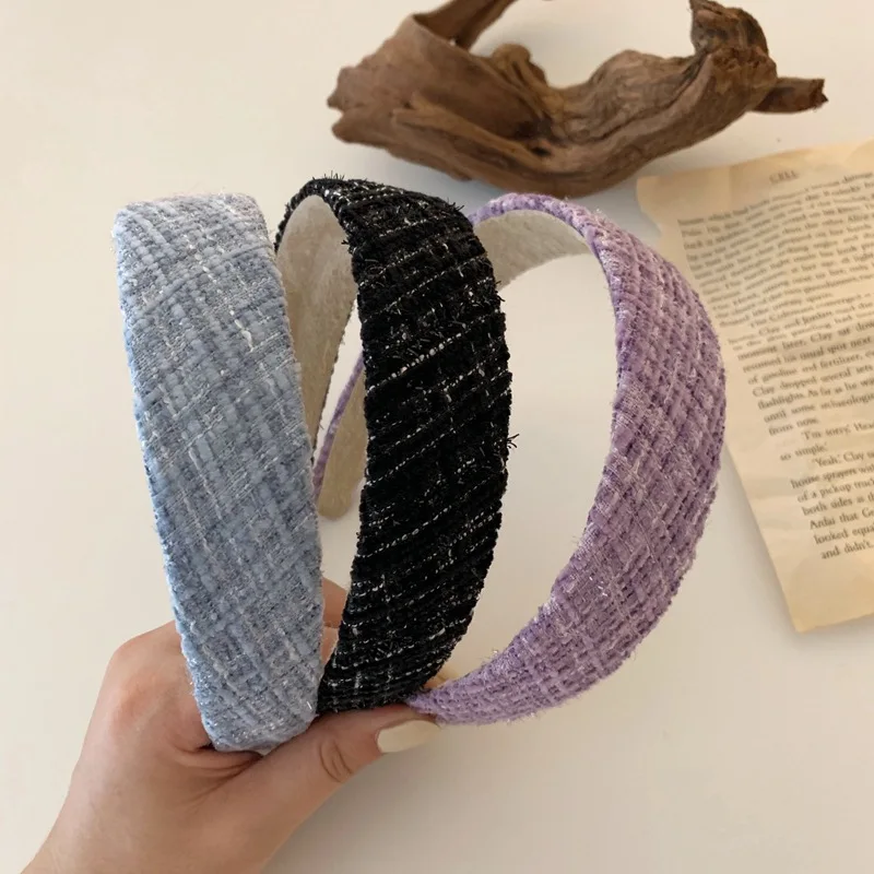 

Elegant Tweed Headbands for Women Retro Turban French Hairbands Wide Head Bands Ladies Head Hoop Fashion Tiara Hair Accessories