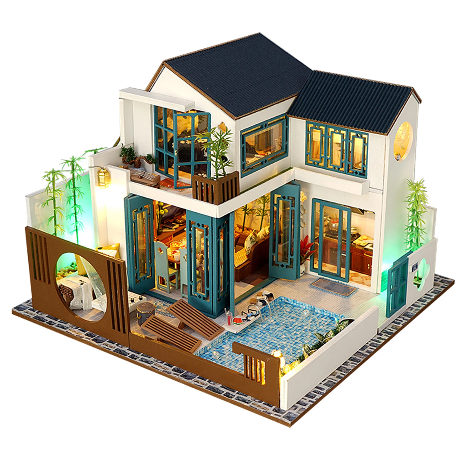

Wooden Miniature LED Light Dollhouse Modern Living Room Valentine's Day Toy