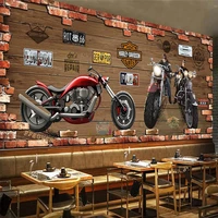 custom any size 3d mural wallpaper retro motorcycle nostalgic brick wall frescoes restaurant cafe ktv bar backdrop wall covering