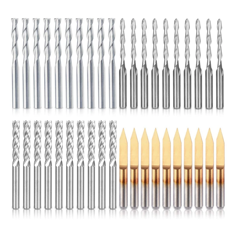 

Набор концевых фрез с ЧПУ, комплект из 40 комбинированных насадок (4 типа по 10 шт.)