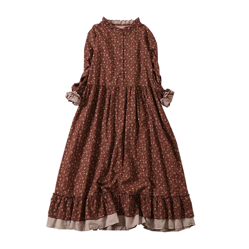 

Girl art print dress autumn new floral dress loose long-sleeved dress