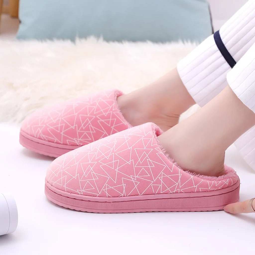 Теплые Нескользящие домашние тапочки из флока однотонная обувь для дома с