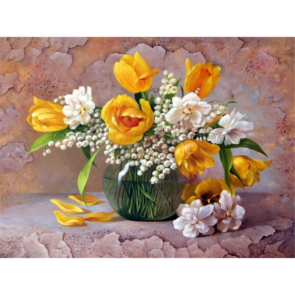 

Flowers DIY Cross Stitch 11CT Embroidery Kits Needlework Craft Set Printed Canvas Cotton Thread Home Decoration New Sale