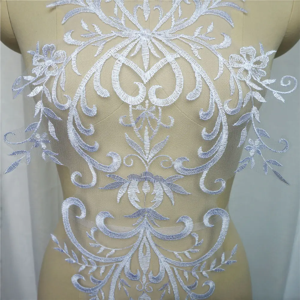 Вышитая белая кружевная ткань свадебное платье аппликация в стиле барокко сетка