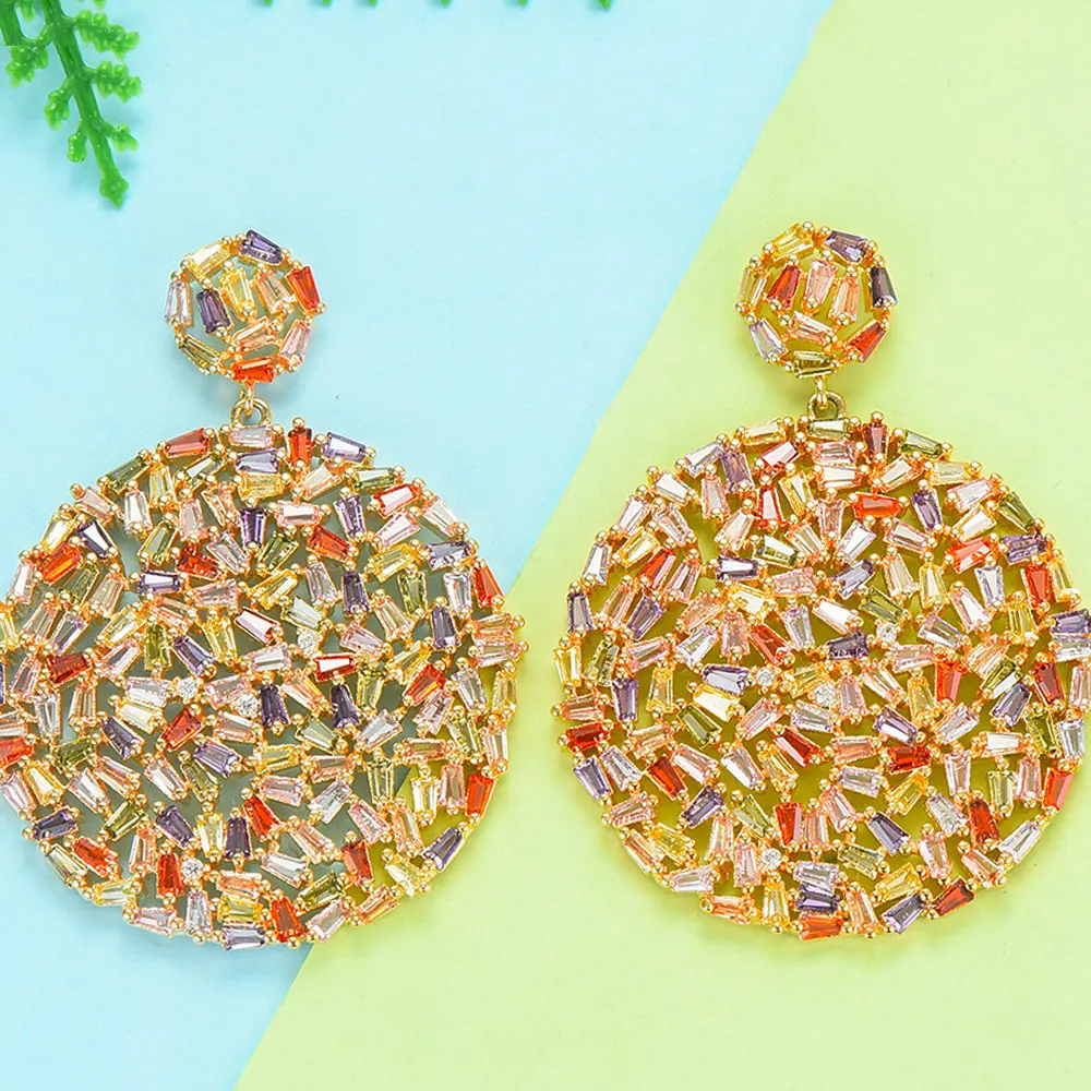 Godki роскошный большой круглый диск трендовые длинные серьги кубический фианит