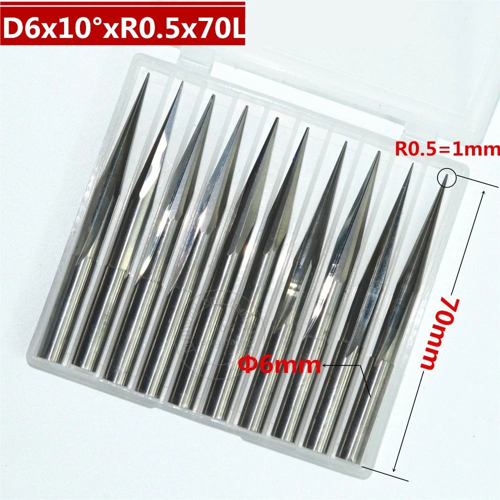 6 мм * 10 градусов R0.5 70L ЧПУ твердосплавный концевой станок деревообрабатывающий