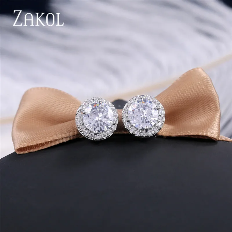 Женские серьги гвоздики с круглым кристаллом фианитом|stud earrings|zircon stud earringsstud earrings