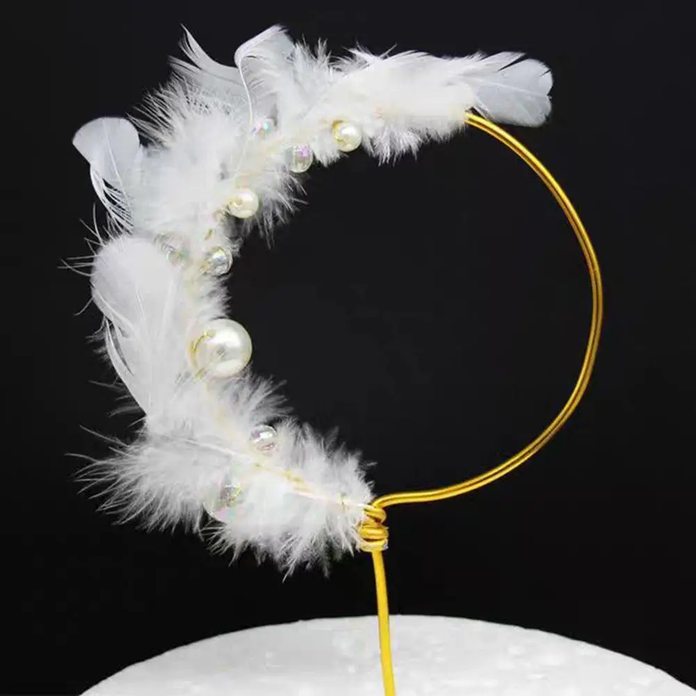 Feather Fake Pearl Ring Cake Topper Romantic Wedding Birthday Party Decoration Festive & Party Supplies
