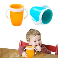 360 degrees rotated leakproof baby learning drinking cup with double handlechildren magic water training cup infants bottle