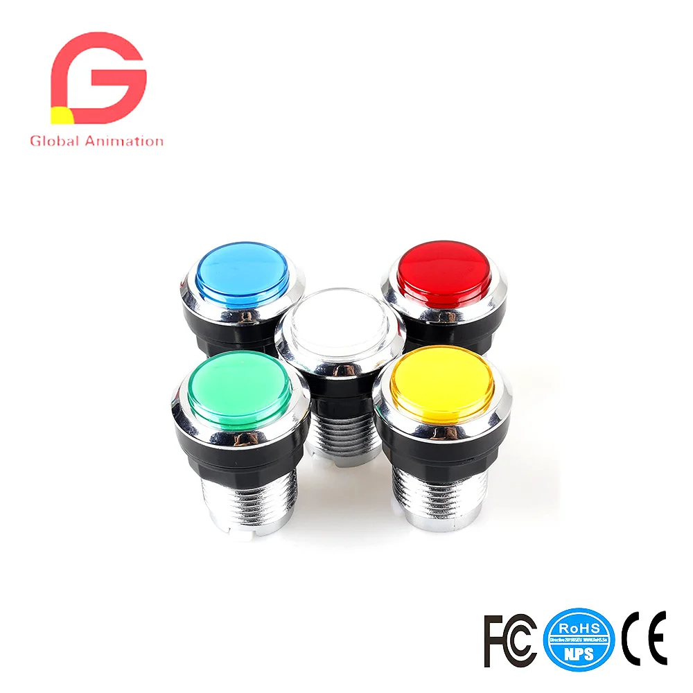 Хромированная аркадная Кнопка с подсветкой 6 шт./лот Светодиодная лампа 5 В и