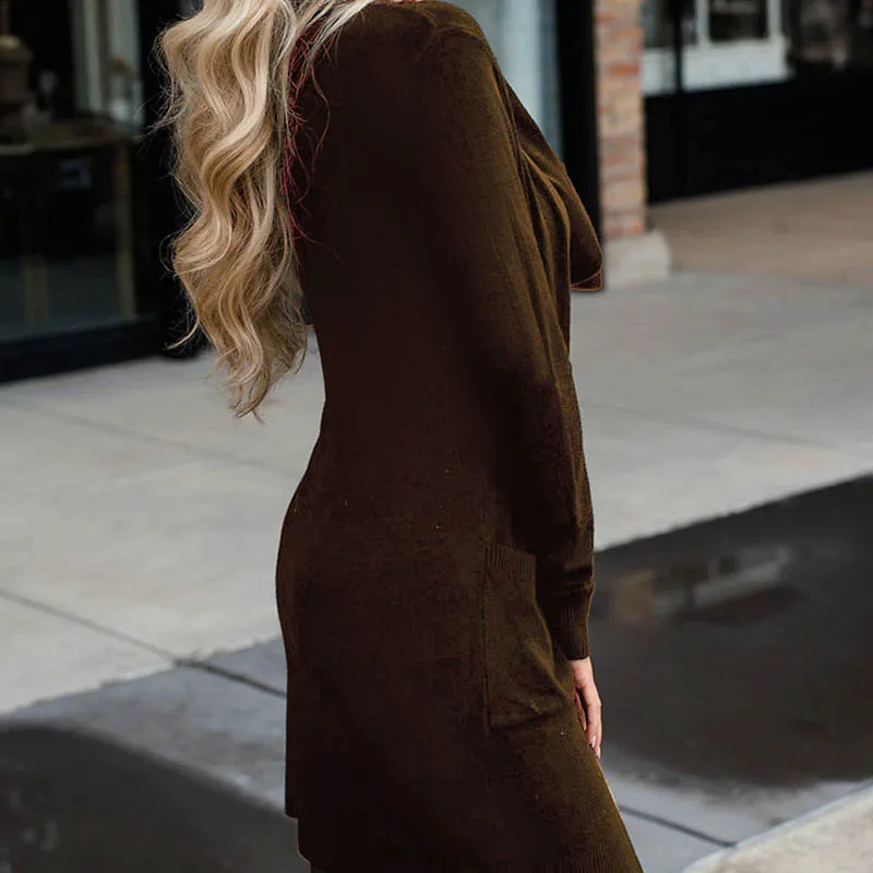 Женский трикотажный кардиган с карманами Повседневный Кардиган длинным рукавом