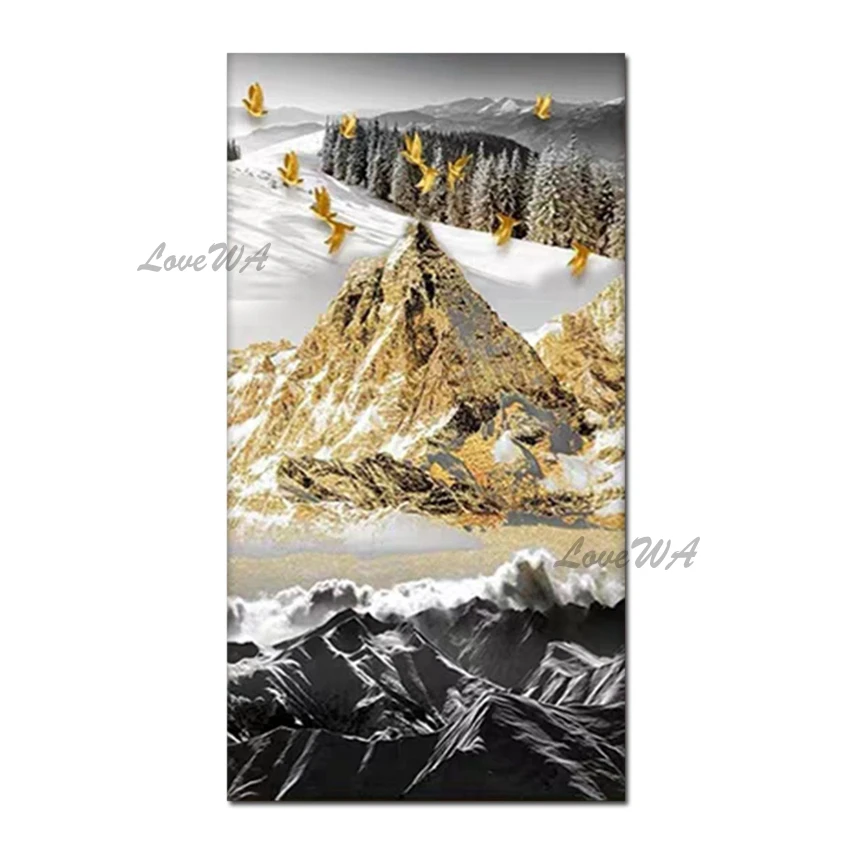 

Newest Abstract Gold Foil Design Textured Gold Mountain Landscape Oil Painting Canvas Wall Decoration Art Pieces Unframed Art