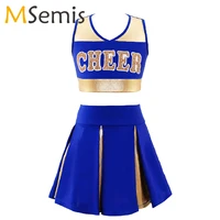msemis cheerleader costumes for girls cheerleading outfit uniform kids halloween fancy cosplay crop top with pleated skirt sets