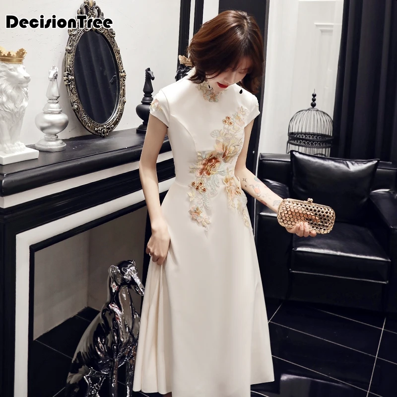 Китайское платье для свадебной вечеринки cheongsam Восточный вечерний китайский стиль женское элегантное платье с вышивкой qipao vestido