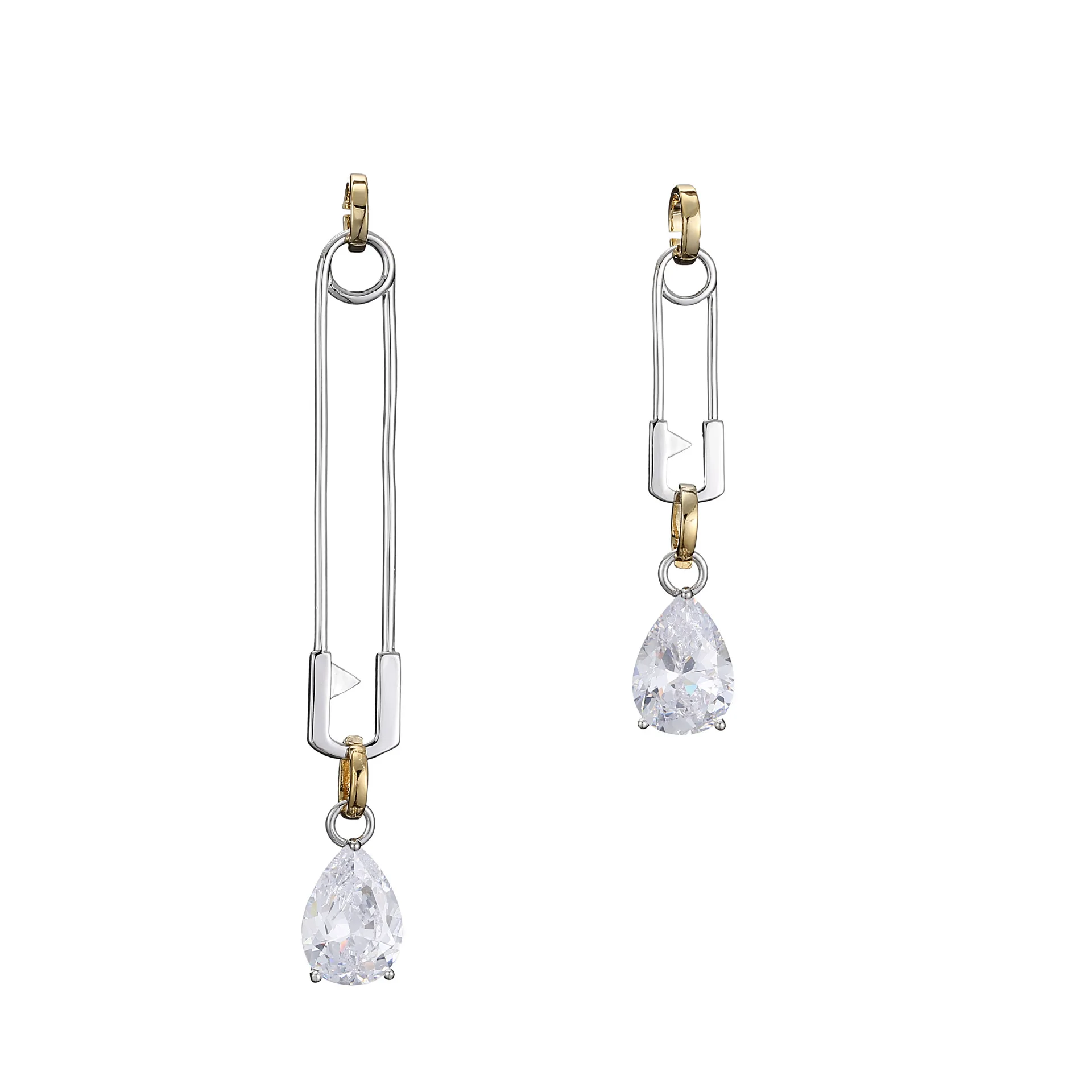 

New design French pin personalized Earrings women's simple and versatile contrast color European and American asymmetric hollow