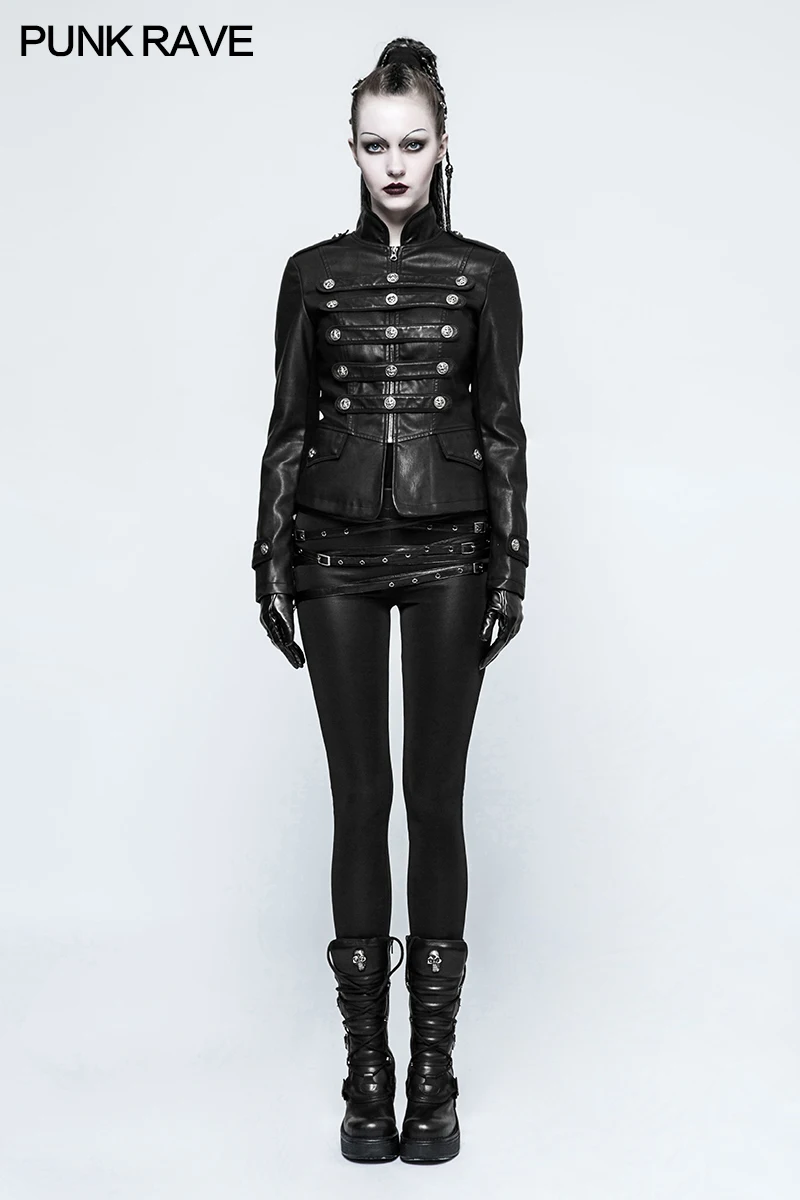 Женская Байкерская кожаная куртка в стиле панк-рок черная уличная приталенная