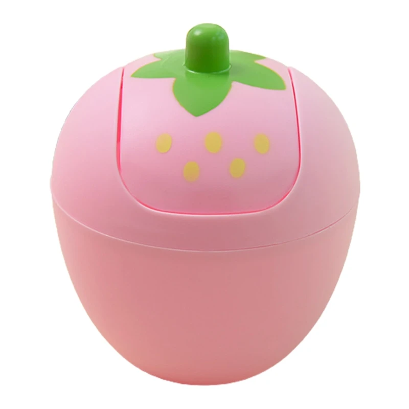 

K3NA Cute Strawberry Plastic Waste Bin Swing Lid Mini Trash Can Garbage Storage Box for Kitchen Table Desk Car Decoration