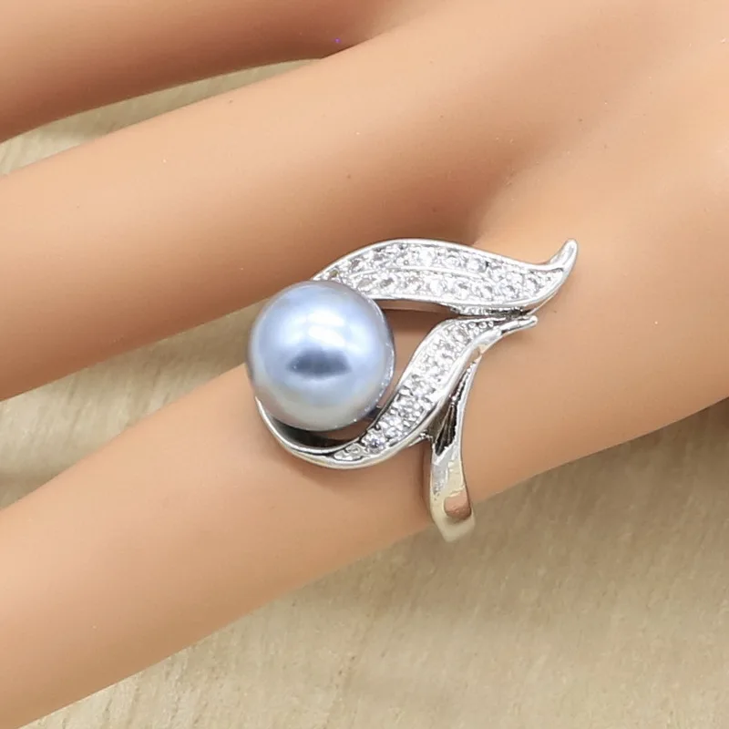 Серый жемчуг серебро Цвет набор украшений для женщин черного цвета браслет