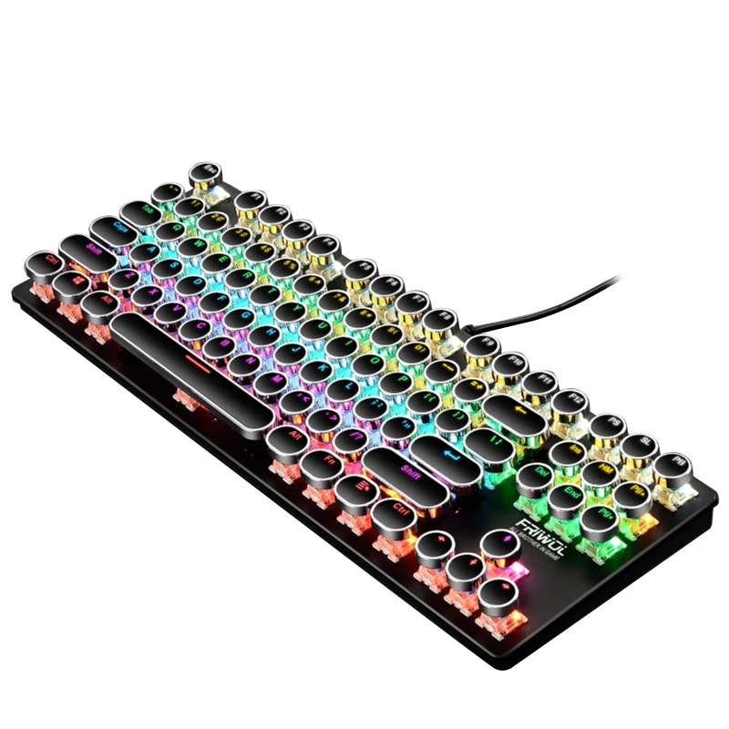 

87 Keys Punk Wired Mechanical Keyboard Metal Panel Round RGB LED Backlight USB Gamer Novelty