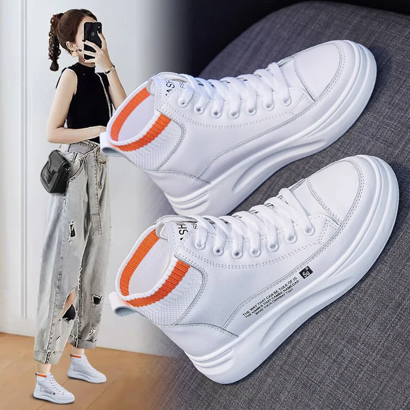 

New White Women Shoes New Chunky Sneakers for Women Lace-Up White Vulcanize Shoes Casual Fashion Dad Shoes Platform Sneakers