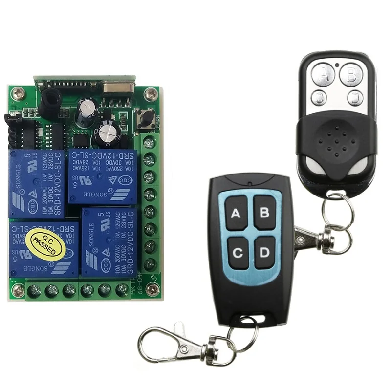 

DC 12V 24V 4 Channel Relay Wireless Lighting Remote Control Switch Syatem 315mhz 433mhz 10A 4CH Transmitter Receiver