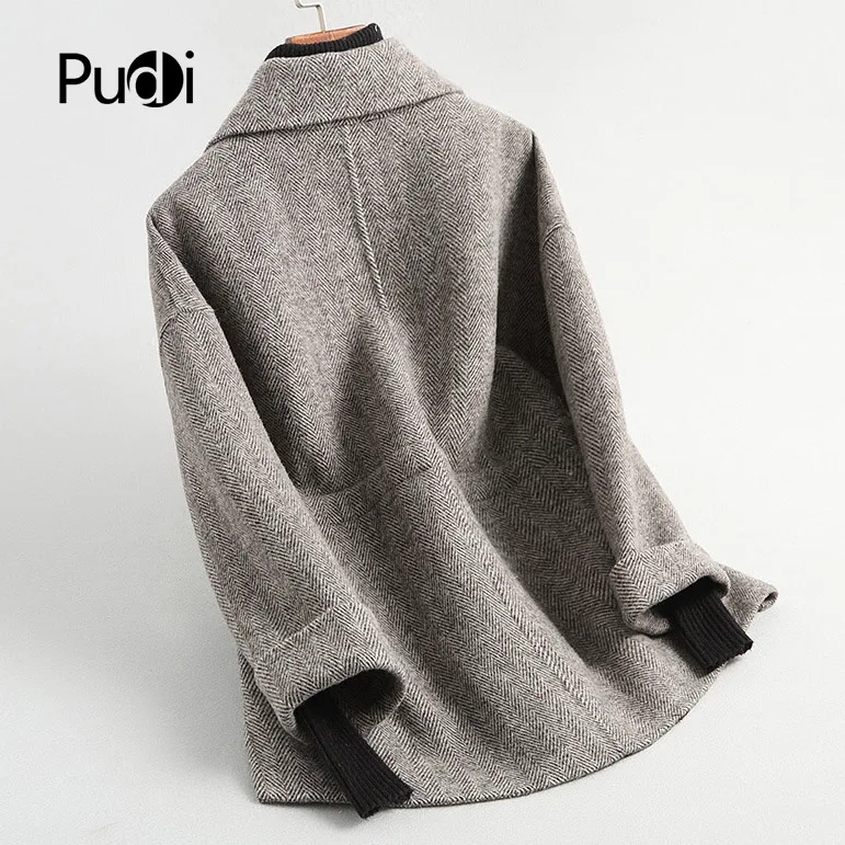 PUDI RO18101 Женская Осенняя зимняя новая шерстяная куртка в елочку с длинным стильным карманом пальто для отдыха