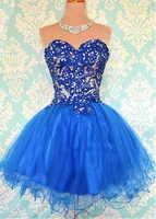 sexy royal blue lace cocktail dress 2021 ball gown sweetheart backless ruffles mini short dress for women party vestidos