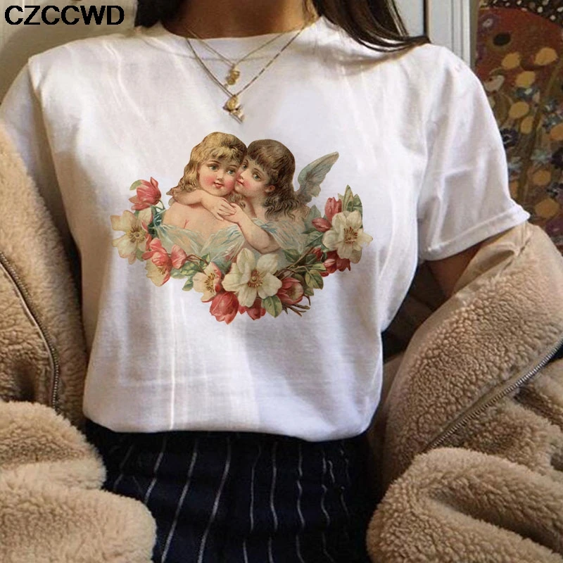 Vogue Стиль Эстетическая Ангел летняя футболка для женщин в винтажном стиле Harajuku