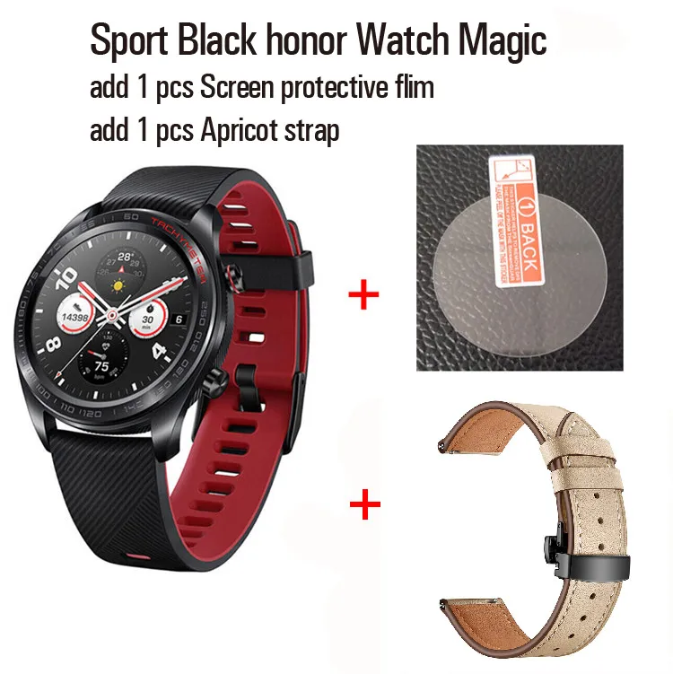 Huawei Honor Watch Волшебные Смарт-часы спортивные часы для сна для езды на велосипеде плавание горный gps 1," AMOLED цветной экран 390*390 часы - Цвет: Black n Film n Apric