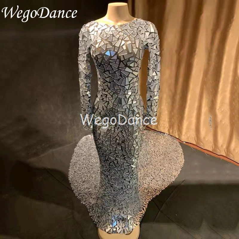 Новинка черные сетчатые прозрачные блестящие длинные платья с зеркалом и