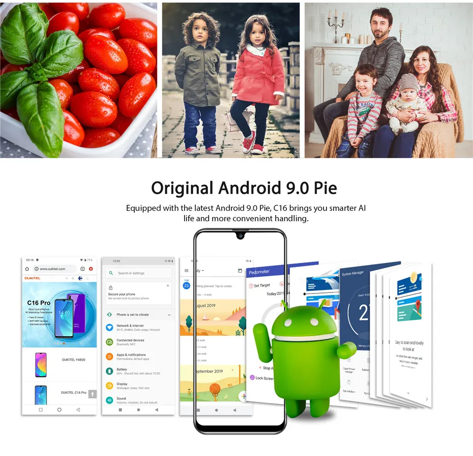 OUKITEL C16, 5,71 дюйма, 19:9, дроп, смартфон, Android 9,0, MT6580P, 2G ram, 16 ГБ rom, 2600 мАч, отпечаток пальца, двойная задняя камера, мобильный телефон